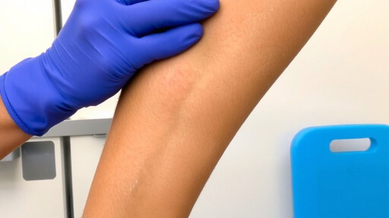 palpate medial shin for tenderness