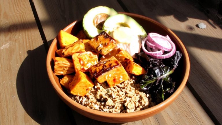 vegan tempeh sweet potato bowl